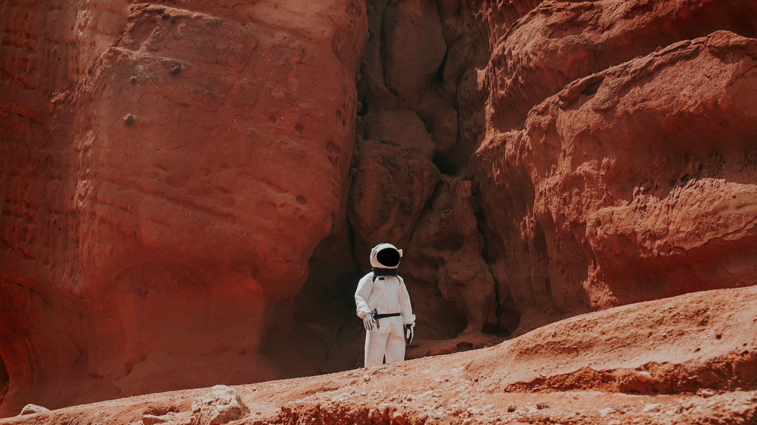 Rocky red landscape with a small figure